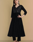Black Cotton Chanderi Angrakha Style Set Online
