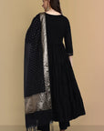 Black Chanderi Angrakha Kurta Set Online