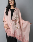Dark Gray Peach Bird Pashmina-Cashmere Stole