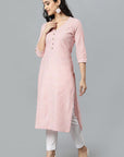 Misty Rose Peach V Neck Candy Cane Kurta