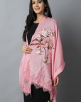 Dark Gray Pink Bird Pashmina-Cashmere Stole