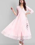 Pink Gota Angarkha Kurta Leggings Set