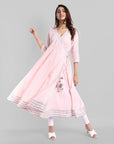 Pink Gota Angarkha Kurta Leggings Set