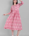 Gray Pink Ikkat Knee-length Dress