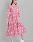 Gray Pink Ikkat Knee-length Dress