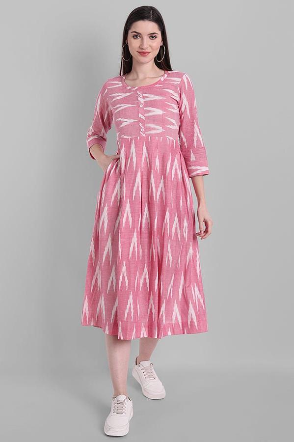 Women's Pure Cotton Ikkat Shirt-Dress, Button Front Knee Length Women's Pure Cotton Ikkat Shirt-Dress, Button Front Knee Length