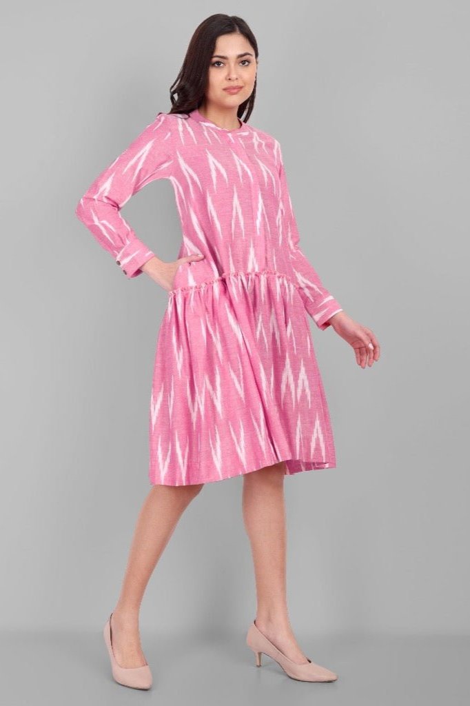knee length tennis dress Women's Pink Ikkat Cotton with Pockets in mesh shorts Brglopf 1960s Dresses for Size:24 M new-wedding
