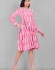 Gray Pink Ikkat Knee Length Tennis Dress
