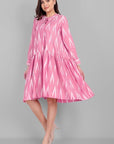 Gray Pink Ikkat Knee Length Tennis Dress