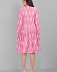 Gray Pink Ikkat Knee Length Tennis Dress
