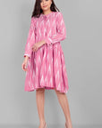 Gray Pink Ikkat Knee Length Tennis Dress