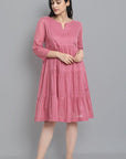 Pale Violet Red Pink Mul Cotton Graduated Short Dress
