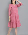 Dark Gray Pink Mul Cotton Graduated Short Dress