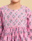 Pink Printed Gharara and Peplum Top - Set of 2 - Mera Rang