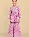 Pink Printed Gharara and Peplum Top - Set of 2 - Mera Rang