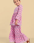 Pink Printed Gharara and Peplum Top - Set of 2 - Mera Rang
