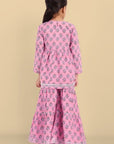 Pink Printed Gharara and Peplum Top - Set of 2 - Mera Rang