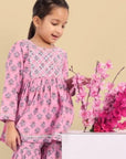 Pink Printed Gharara and Peplum Top - Set of 2 - Mera Rang
