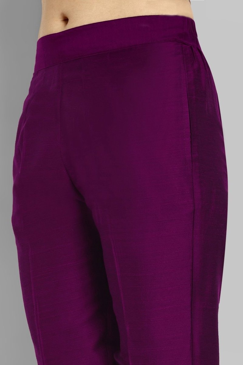 Purple Boat Neck Kurta & Elasticated Pant - Set of 2