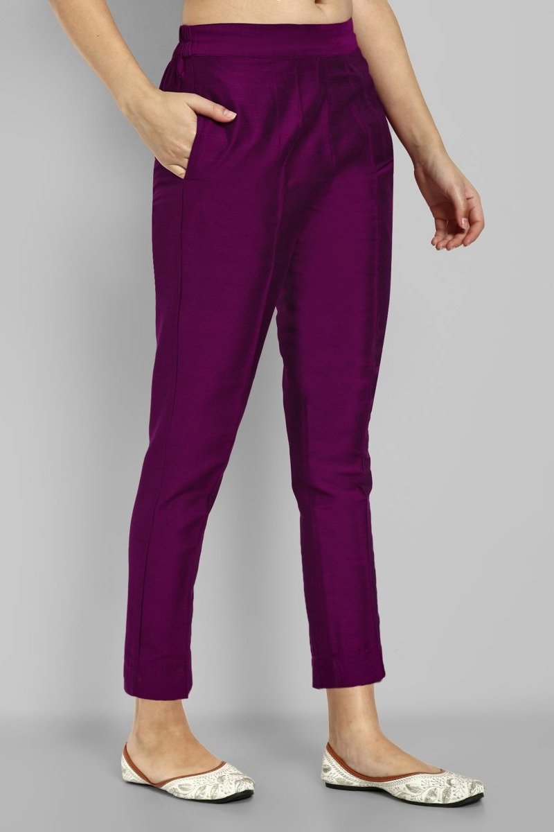 Purple Boat Neck Kurta & Elasticated Pant - Set of 2