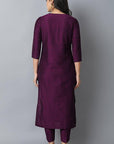 Dark Slate Gray Purple Silk Sonapani Kurta Pants Set