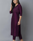 Dark Gray Purple Silk Sonapani Kurta Pants Set