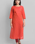 Gray Red Woven Teekee Cotton Kurta
