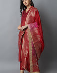 Dark Gray Rust Silk Lapel Kurta Pants Set