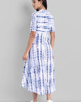 Shibori Print Front Open High-Low Dress
