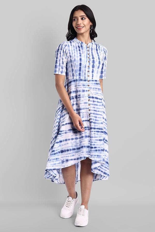 Women's Shibori Print Cotton High-Low Shirt Dress Button Front | Rang Mera Rang Women's Shibori Print Cotton High-Low Shirt Dress Button Front | Rang Mera Rang