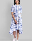 Shibori Print Front Open High-Low Dress