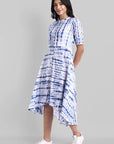 Shibori Print Front Open High-Low Dress