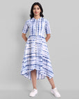 Shibori Print Front Open High-Low Dress