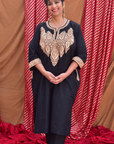 Silk Black Phiran with Gold Tilla Embroidery
