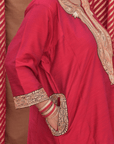 Silk Red Phiran with Gold Tilla Embroidery