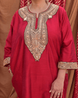 Silk Red Phiran with Gold Tilla Embroidery