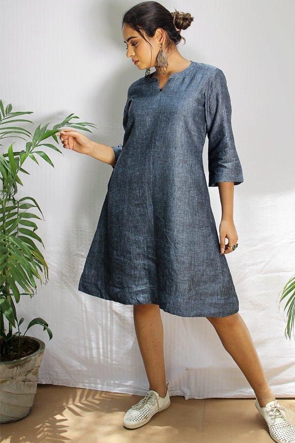 steel blue knee length dress KissProm