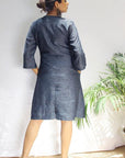 Dark Slate Gray Steel Blue Linen A line Dress