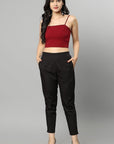 Black Straight Fit Black Cotton Drainpipe Pants
