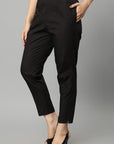 Black Straight Fit Black Cotton Drainpipe Pants