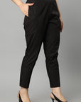 Black Straight Fit Black Cotton Drainpipe Pants