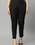 Black Straight Fit Black Cotton Drainpipe Pants
