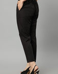 Black Straight Fit Black Cotton Drainpipe Pants