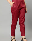 Brown Straight Fit Red Drainpipe Pants