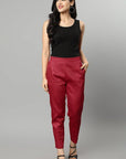 Brown Straight Fit Red Drainpipe Pants