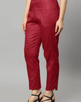 Brown Straight Fit Red Drainpipe Pants