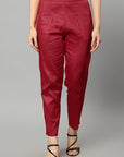 Brown Straight Fit Red Drainpipe Pants