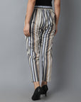 Dark Gray Striped Linen Cotton Drainpipe Pants