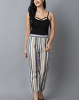 Dark Gray Striped Linen Cotton Drainpipe Pants