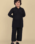 Tan Textured Cotton Silk Black Pathani - Set of 2